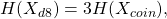 H(X_{d8}) = 3 H(X_{coin}),